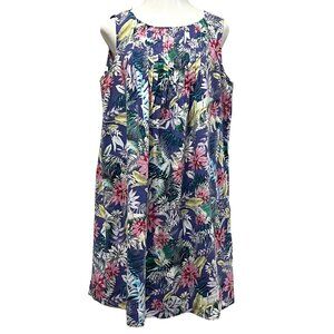 J Jill Love Linen Purple Tropical Floral Sleeveless Dress, 1X